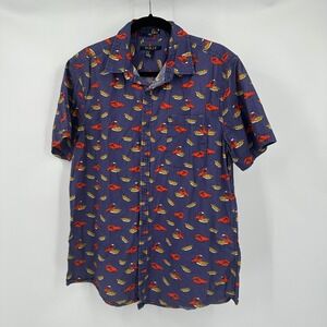 21 Men Boys Lobster French Fries Print Button Down Shirt Navy Blue Sz XL Cotton
